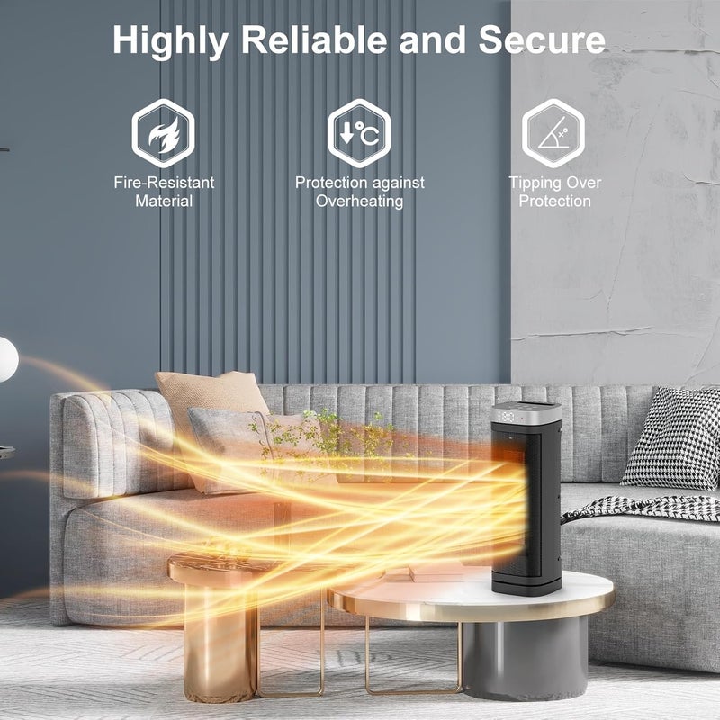 WINHL Space Heater, 17 Inches Electric Heaters for Indoor Use with Thermostat and Remote, 70°Oscillation, 12H Timer, 5 Modes, 1500W PTC Ceramic Fast Safety Heat for Office Bedroom Home - Image 3